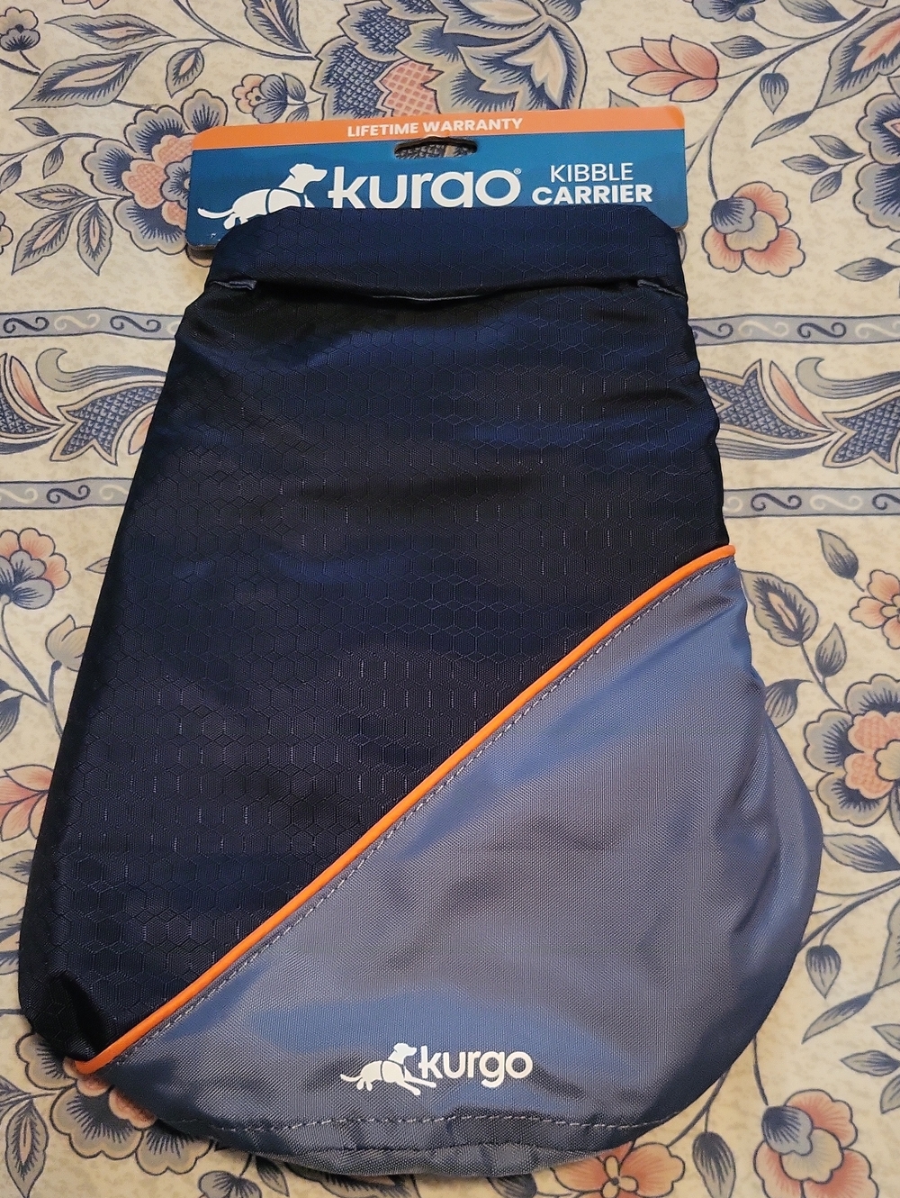 Kurgo Navy and Slate Kibble Carrier with Orange Trim